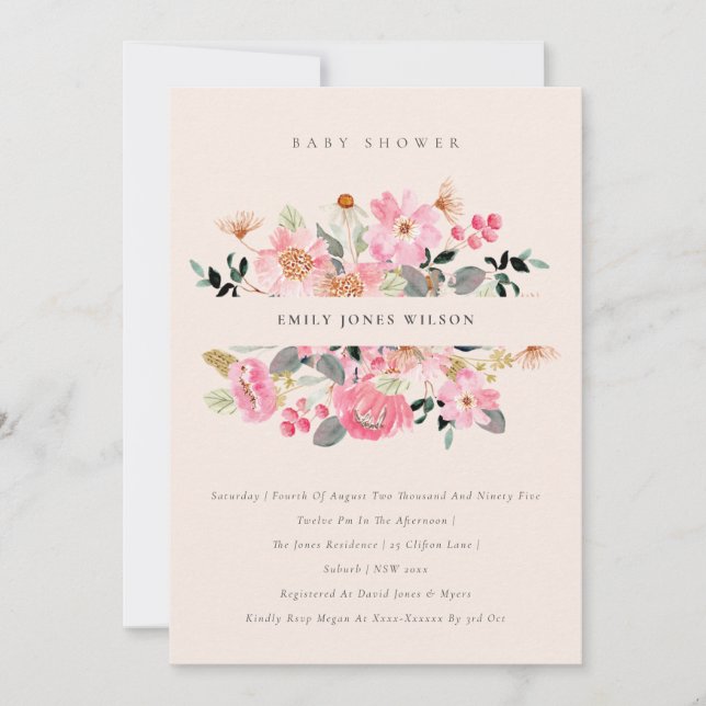 Blush Pink Watercolor Floral Baby Shower Invite (Front)