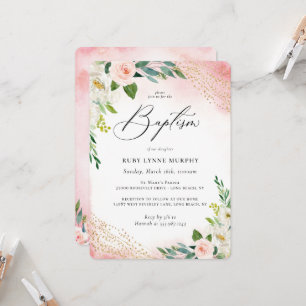 Blush Pink Watercolor Floral Baptism