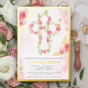Blush Pink Watercolor Floral Baptism Gold