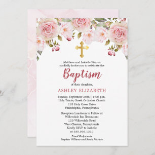 Blush Pink Watercolor Floral Baptism Invitation
