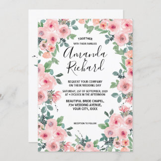 Blush Pink Watercolor Floral Beautiful Wedding Invitation