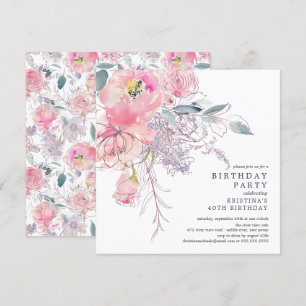 Blush Pink Watercolor Floral Birthday Invitation