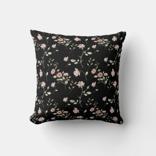 Blush Pink Watercolor Floral Black  Cushion