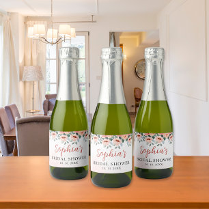 Blush Pink Watercolor Floral Bridal Shower Sparkling Wine Label