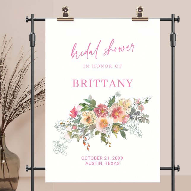 Blush Pink Watercolor Floral Bridal Shower Welcome Poster (Blush Pink Watercolor Floral Bridal Shower Welcome Poster)
