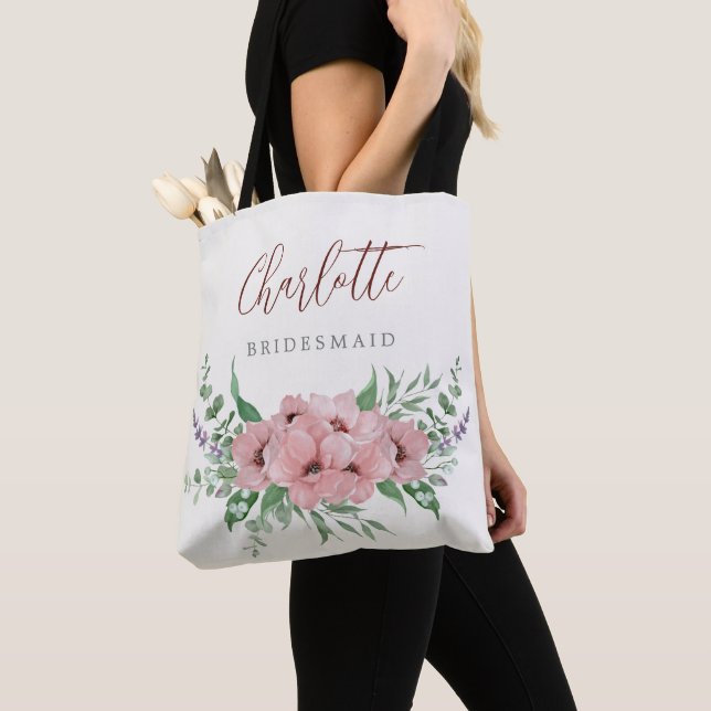Blush pink watercolor floral Bridesmaid tote Bag (Close Up)