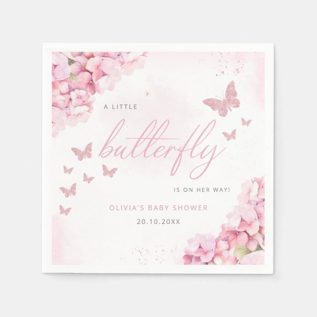 Blush Pink Watercolor Floral Butterfly Baby Shower Napkin (Front)