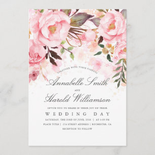 Blush Pink Watercolor   Floral Elegant Wedding Invitation
