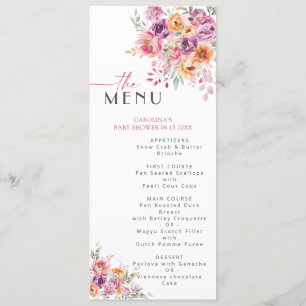 Blush Pink Watercolor Floral Garden Baby Shower Menu