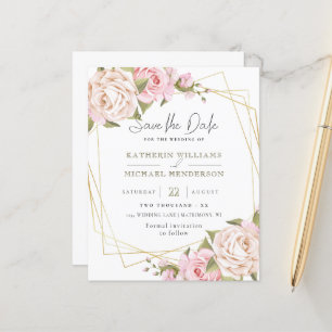 BLUSH PINK WATERCOLOR FLORAL GEOMETRIC SAVETHEDATE