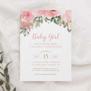Blush Pink Watercolor Floral Girl Baby Shower Invi Invitation