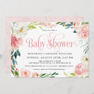 Blush Pink Watercolor Floral Girl Baby Shower Invitation