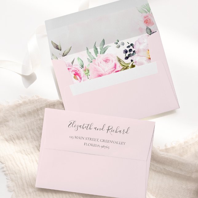 Blush Pink Watercolor Floral Greenery Envelope (Creator Uploaded)