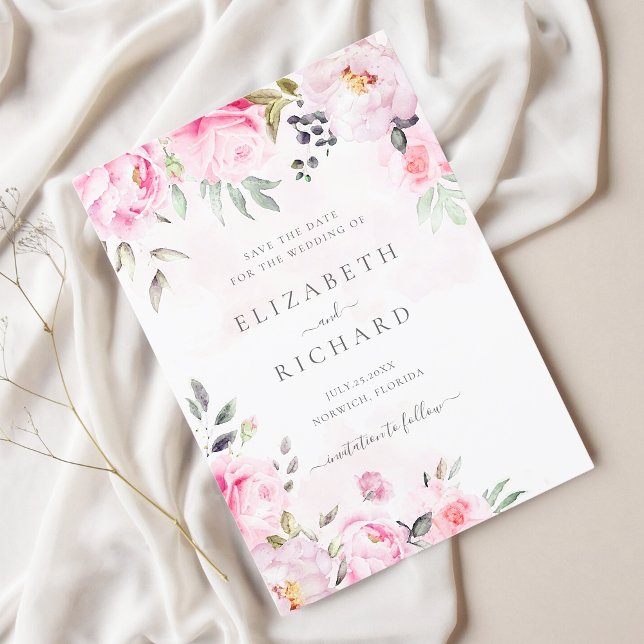 Blush Pink Watercolor Floral Greenery Wedding Save The Date (Creator Uploaded)