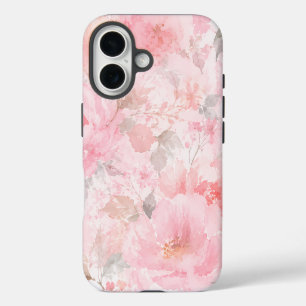 Blush Pink Watercolor Floral Pattern iPhone 16 Case