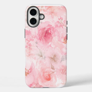 Blush Pink Watercolor Floral Pattern iPhone 16 Plus Case