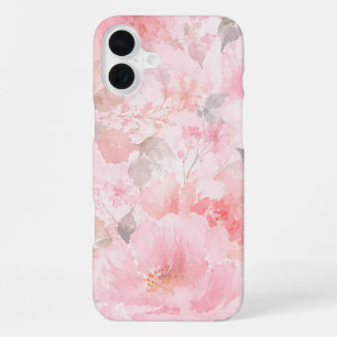 Blush Pink Watercolor Floral Pattern iPhone 16 Plus Case