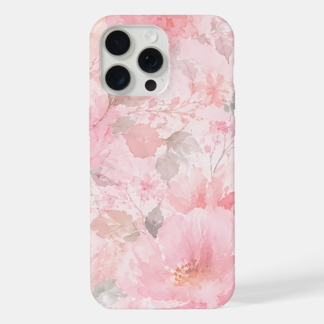 Blush Pink Watercolor Floral Pattern iPhone Case (Back)