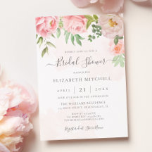 Blush Pink Watercolor Floral Peony Bridal Shower