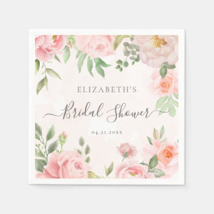 Blush Pink Watercolor Floral Peony Bridal Shower Napkin