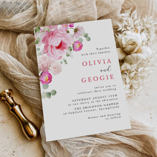 Blush Pink Watercolor Floral Peony Wedding Invitation