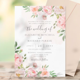 Blush Pink Watercolor Floral Peony Wedding Invitation