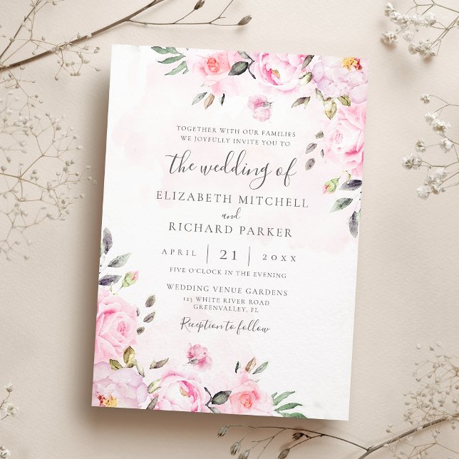 Blush Pink Watercolor Floral Peony Wedding Invitation (Creator Uploaded)