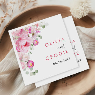 Blush Pink Watercolor Floral Peony Wedding Napkin