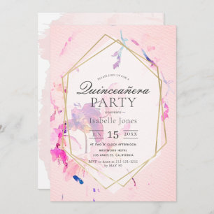 Blush Pink Watercolor Floral Quinceañera Invitation