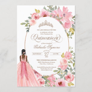 Blush Pink Watercolor Floral Quinceanera Invitation