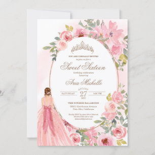 Blush Pink Watercolor Floral Sweet 16 Birthday Inv Invitation