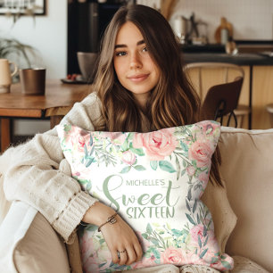 Blush Pink Watercolor Floral Sweet 16 Cushion