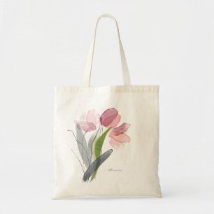 Blush Pink Watercolor Floral Tulips Green Leaves Tote Bag