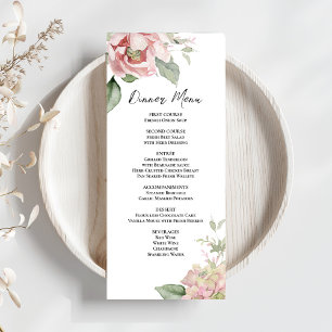 Blush Pink Watercolor Floral Wedding Dinner Menu