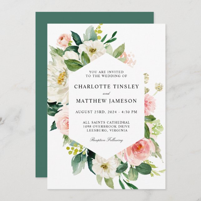 Blush Pink Watercolor Floral Wedding Invitation (Front/Back)