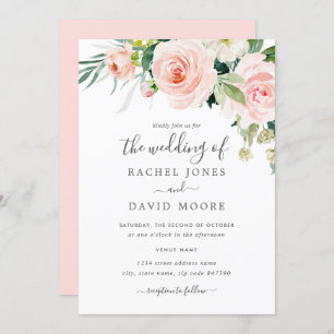 Blush Pink Watercolor Floral Wedding Invitation