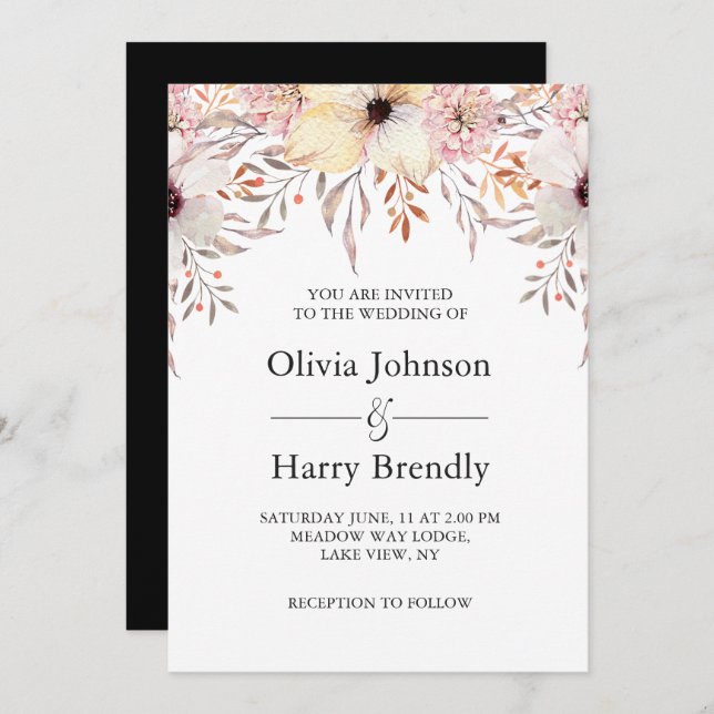 Blush Pink Watercolor Floral Wedding Invitation (Front/Back)