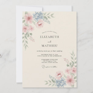 Blush Pink Watercolor Floral Wedding Invitation