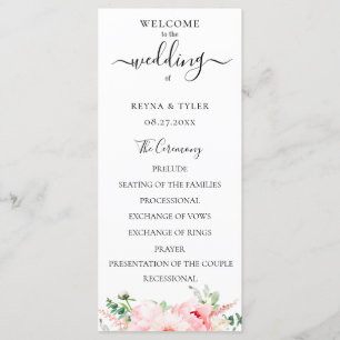 Blush Pink Watercolor Floral Wedding Program