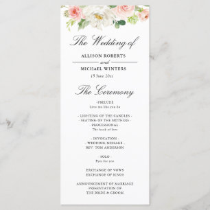 blush pink watercolor floral wedding program
