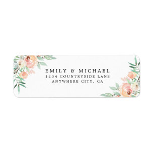 Blush Pink Watercolor Floral Wedding Return Addres Address Label