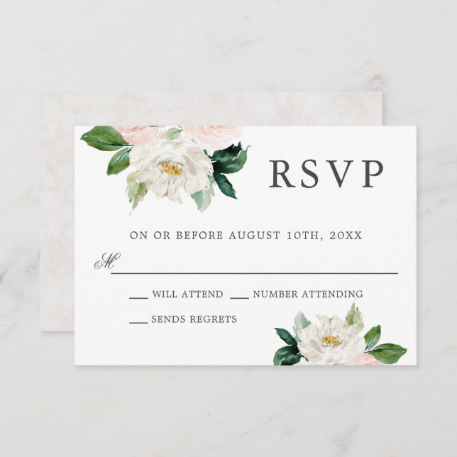Blush Pink Watercolor Floral Wedding RSVP Invitation (Front/Back)