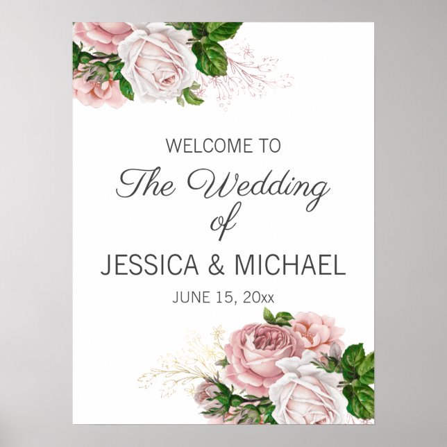 Blush Pink Watercolor Floral Wedding Welcome Poster (Front)
