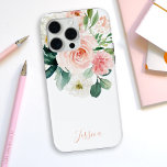 Blush Pink Watercolor Floral with Your Name iPhone 15 Pro Max Case<br><div class="desc">This beautifully feminine watercolor floral design has blush pink and white roses with other mixed flowers and trailing greenery. A text template is included to personalise with your name, monogram or other desired text. If you wish to remove the sample text entirely, choose "personalise this template" and delete the sample...</div>