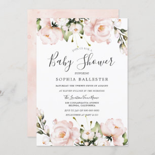 Blush Pink Watercolor Flowers Baby Shower Invitation