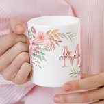 Blush Pink Watercolor Flowers Custom Monogram Name Coffee Mug<br><div class="desc">A beautiful blush pink and sage green hand painted watercolor floral illustration on a mug with your own personalised monogram and name.</div>