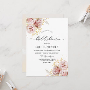 Blush Pink Watercolor Flowers Lovely Bridal Shower Invitation