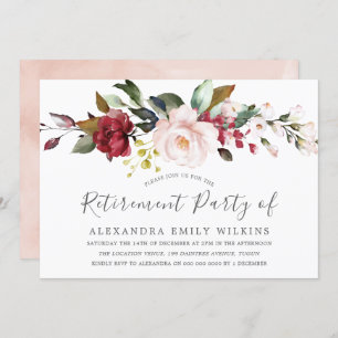 Blush Pink Watercolor Flowers Retirement Party Invitation