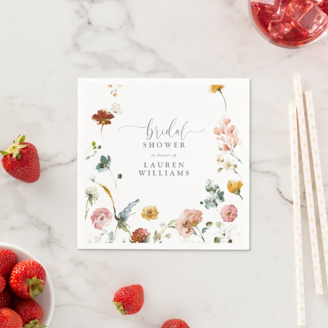 Blush Pink Watercolor Flowers Script Bridal Shower Napkin (Insitu)