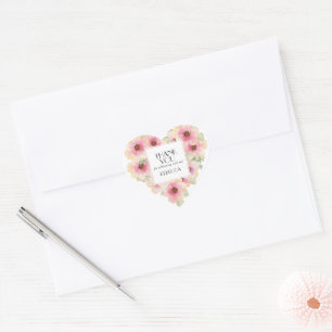 Blush Pink Watercolor Flowers Thank You Heart Sticker